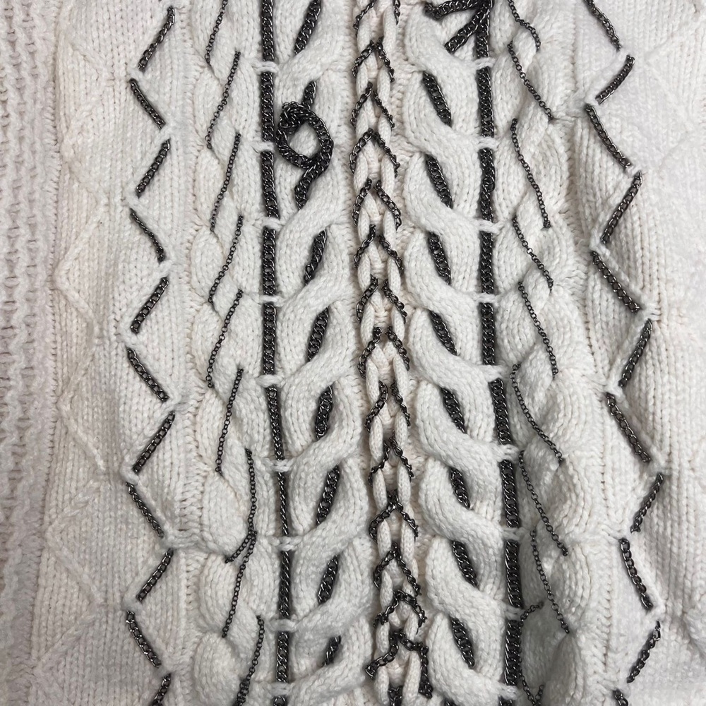 Vince Camuto Sweater Womens M Chunky Cable Knit Chain Detail Pull Over A040124 - Picture 5 of 6